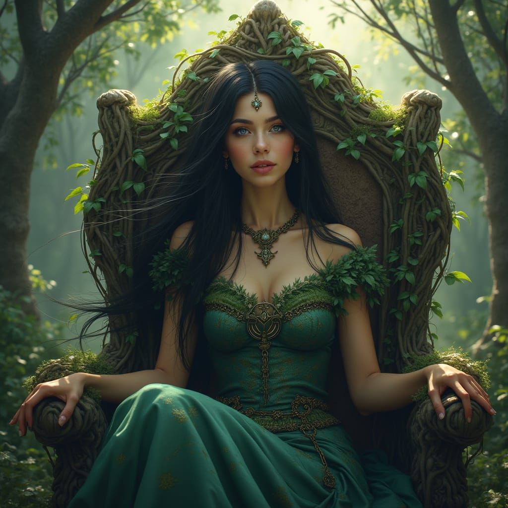 Regal Queen on Root Throne: Fantasy Art