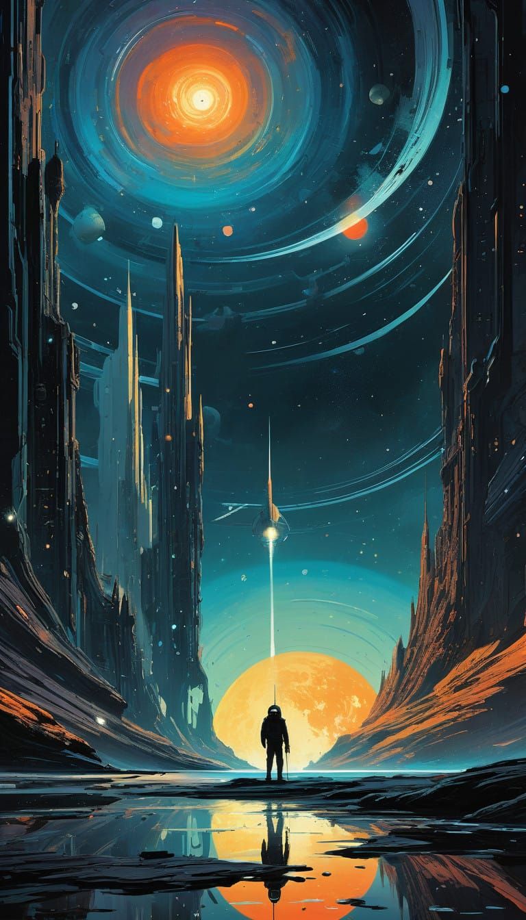 Astral Adventurer in Vibrant Cosmic Landscape