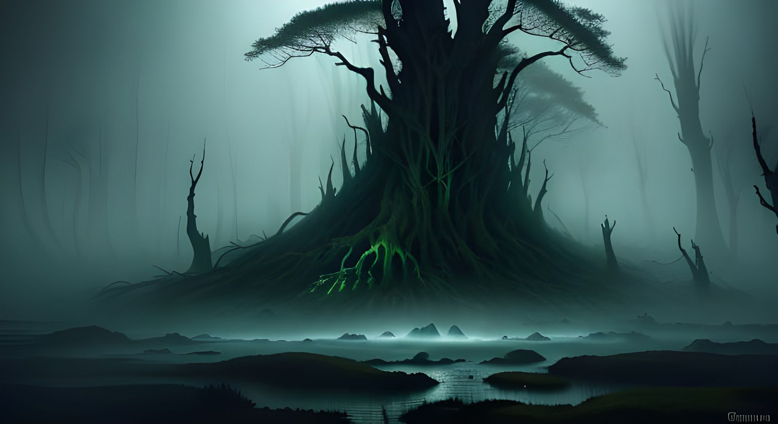 Surreal Swamp in Nordthra, Shrouded in Ethereal Glow