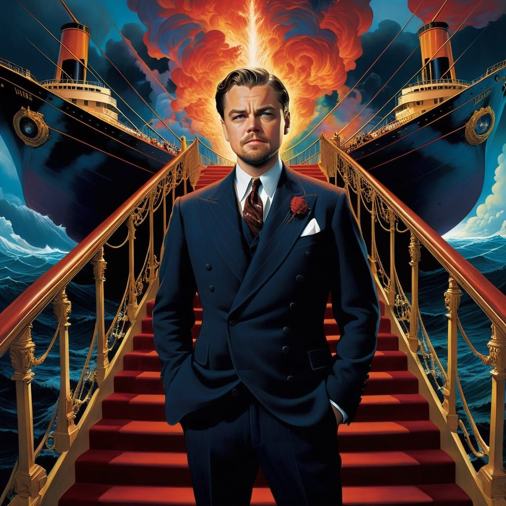 Surreal Titanic Disaster Scene in the Style of James Jean