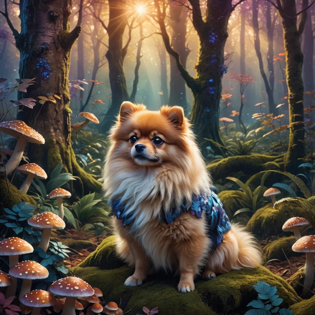 Mystical Forest Pomeranian: Fantasy Concept Art