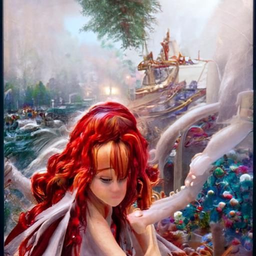 Ethereal Red-Haired Sea Goddess in Fantasy Style