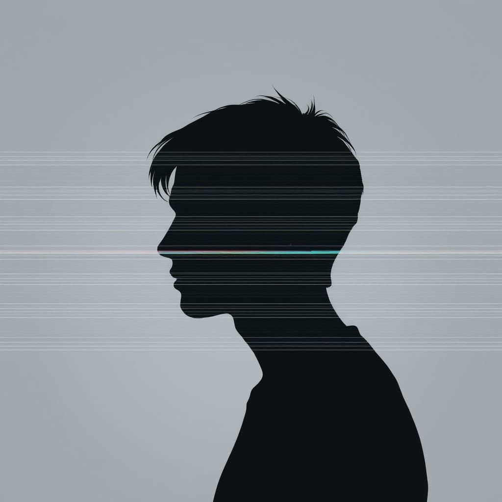 Distorted Silhouette Portrait in Glitch Art Style