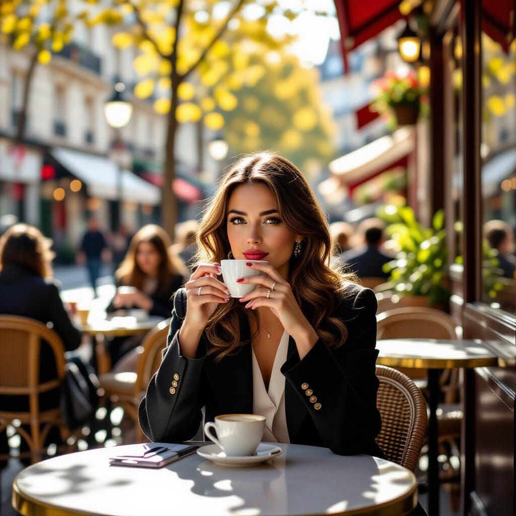 Parisian Cafe Scene in Street Photography Style
