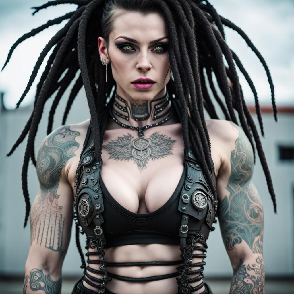 muscular female cybergoth