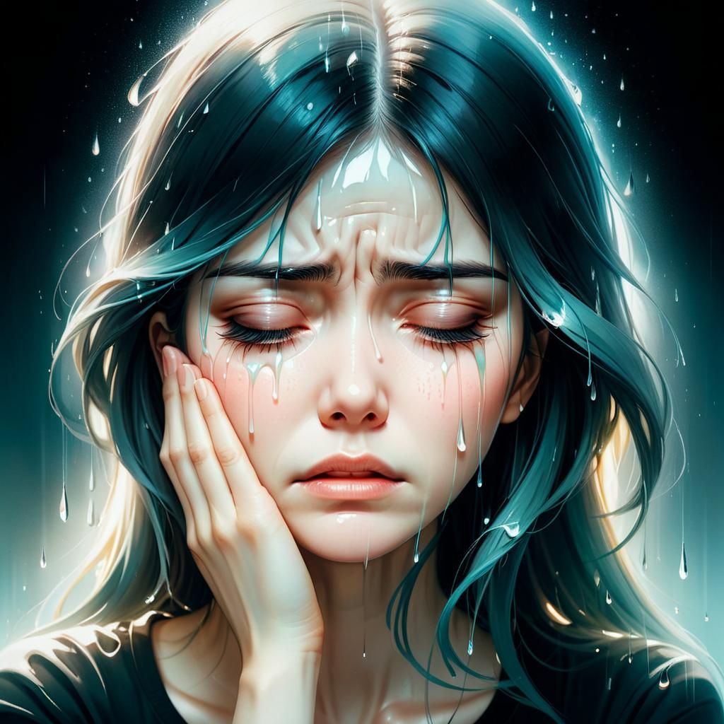 Sad Woman Crying with Double Exposure Effect