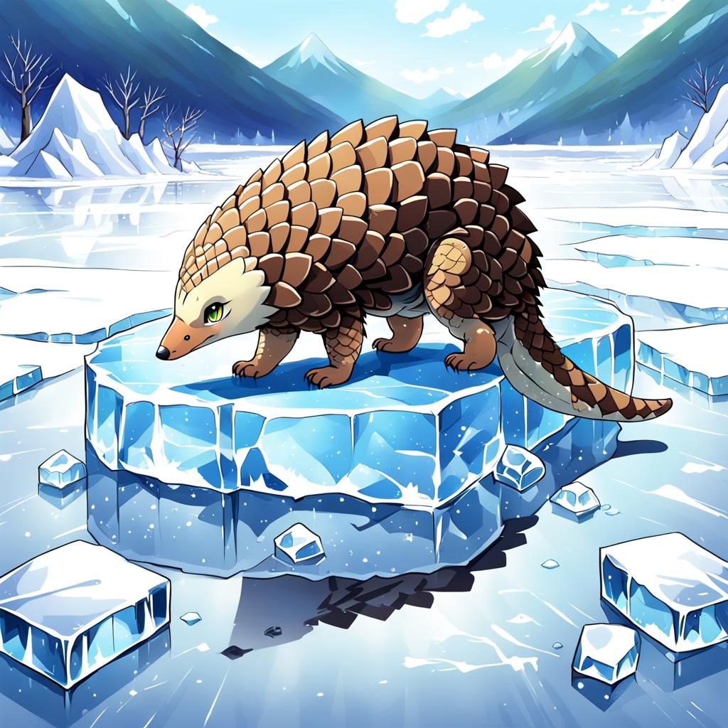Pangolin on Ice in Anime Style
