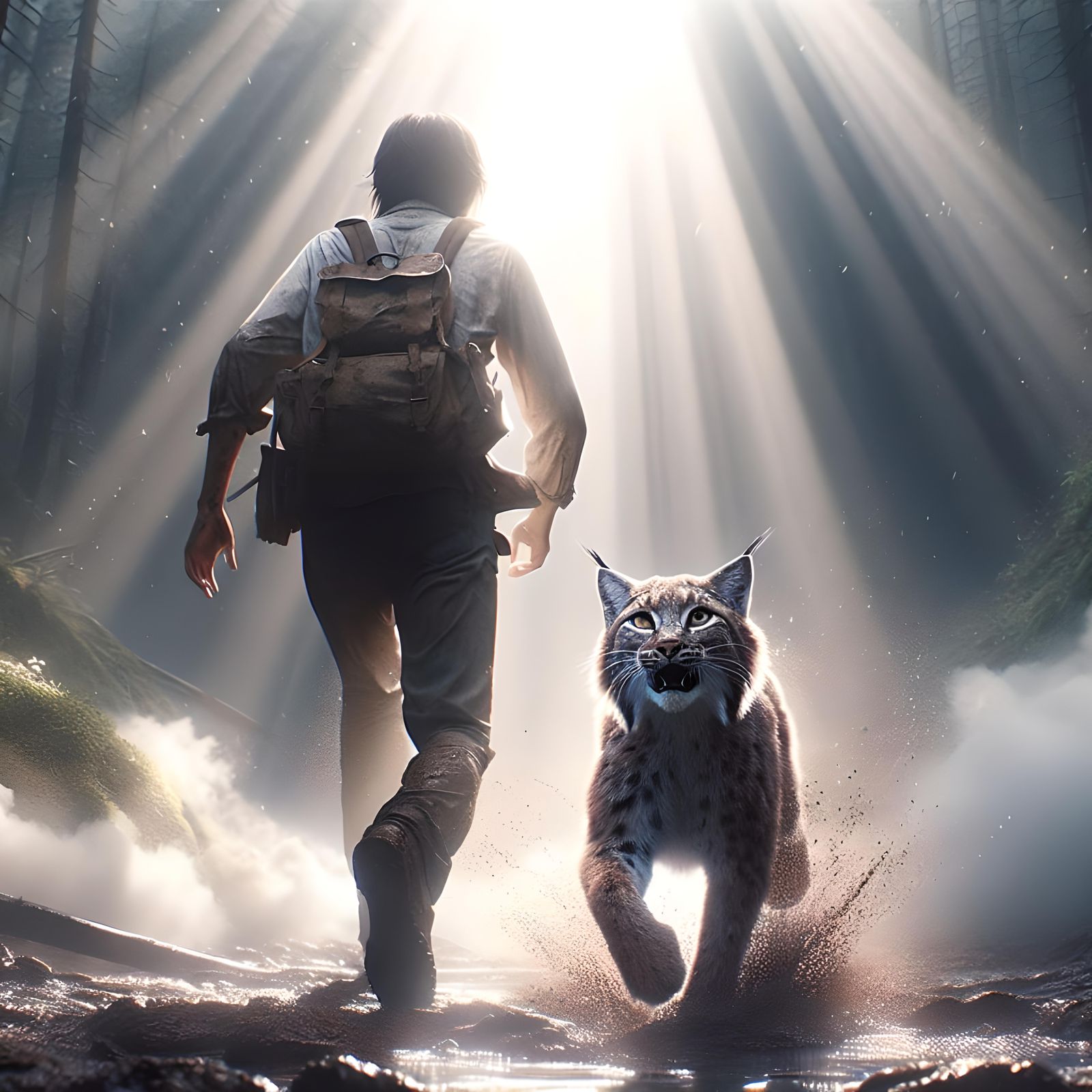 Startled Bobcat Encounter on Forest Trail