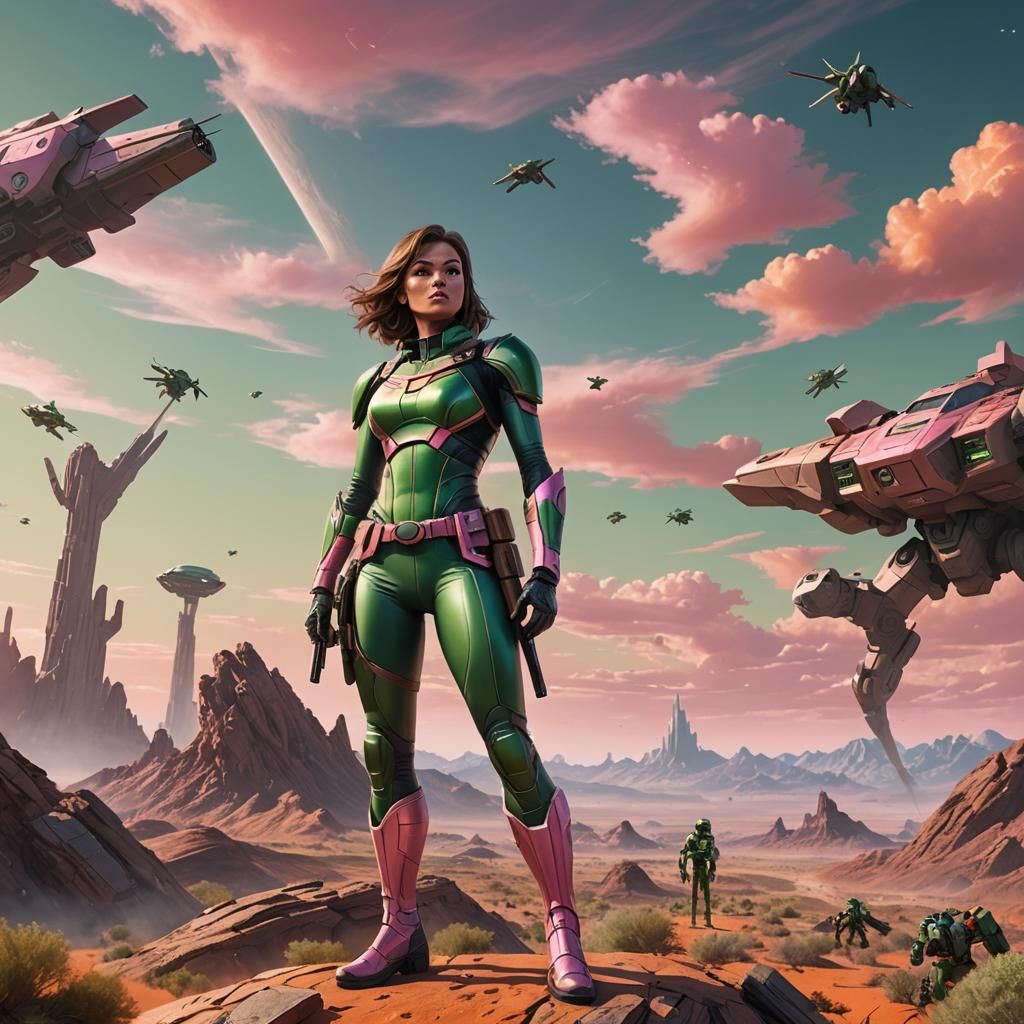 Superheroine on Alien World as Digital Concept Art