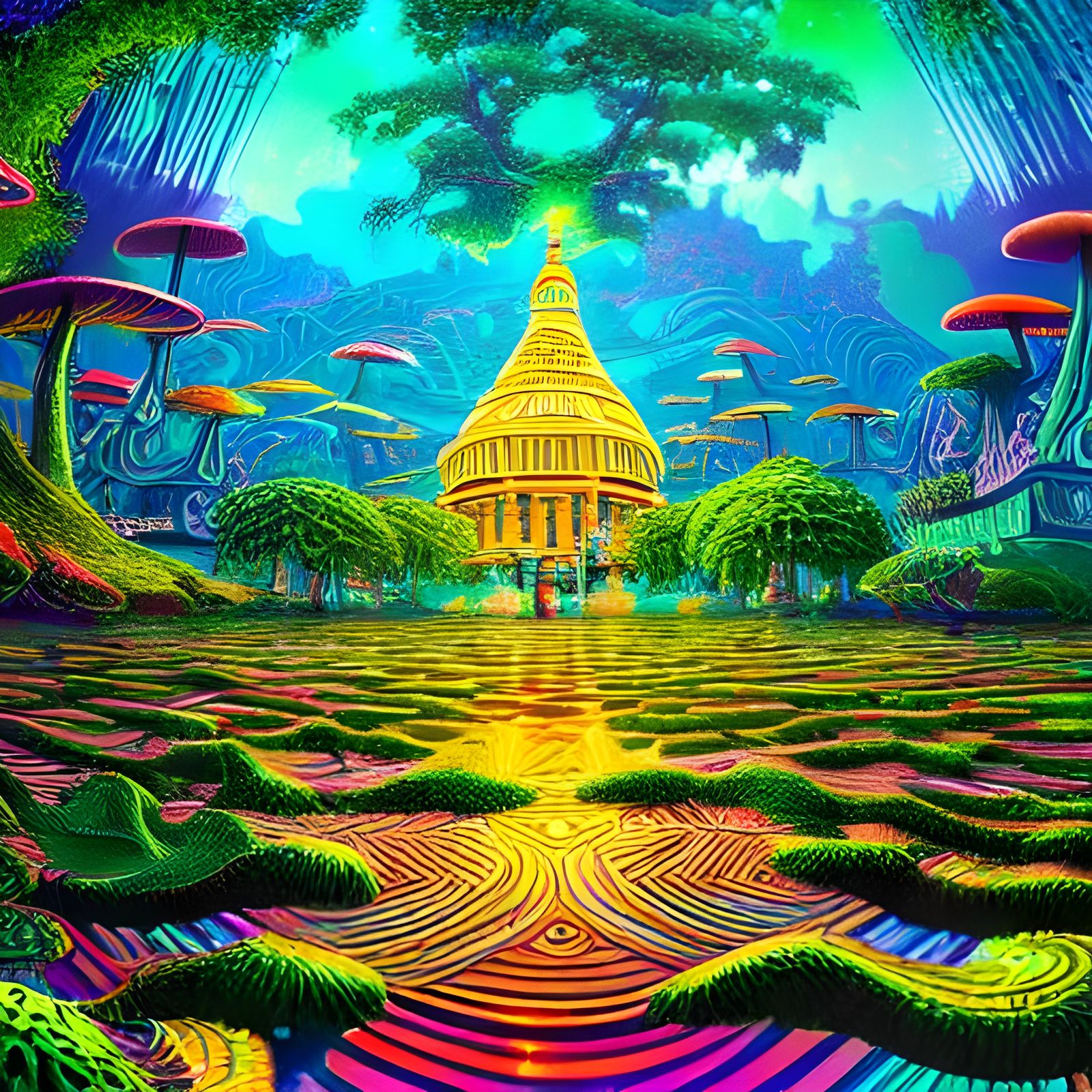 Surreal Synthwave Civilization Dreamscape in Groovy Neon