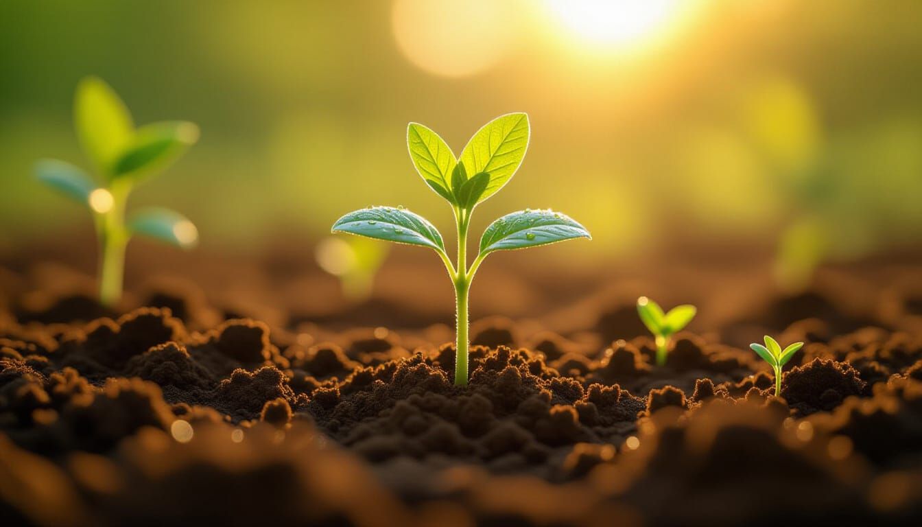 Seedling in Golden Hour Light, Hyperrealistic Concept Art