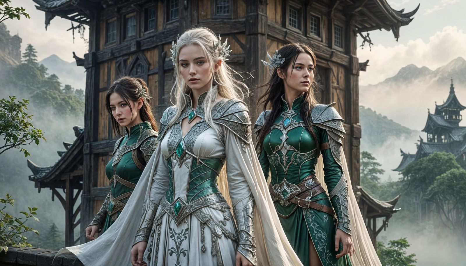 Ethereal Elven Sorceresses in Mystical Forest