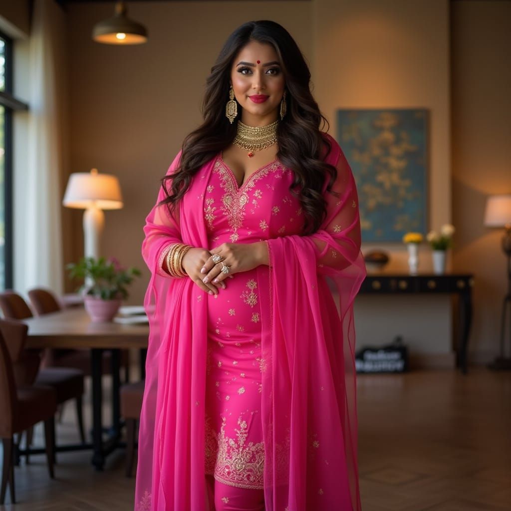 South Asian Woman in Pink Salwar Kameez