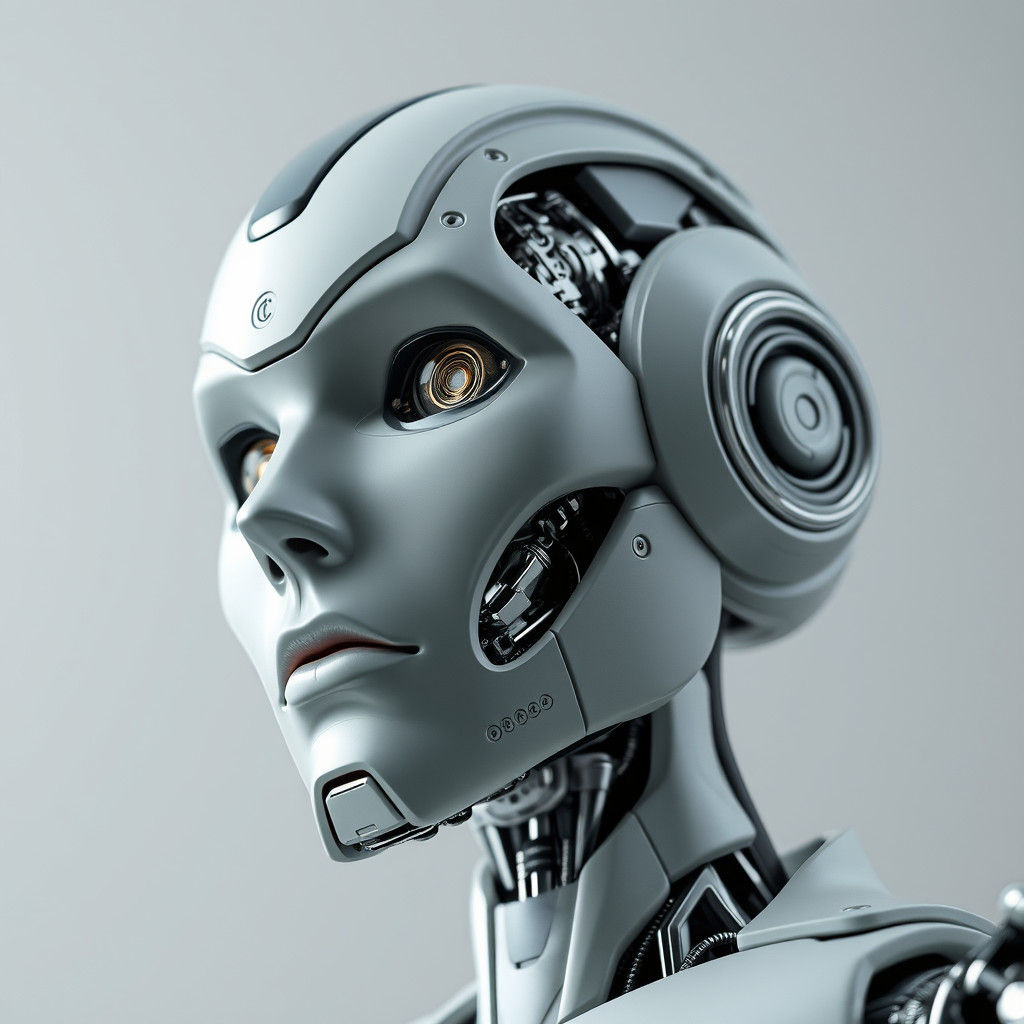 Charismatic Humanoid Robot with Opening Face, 3D Render