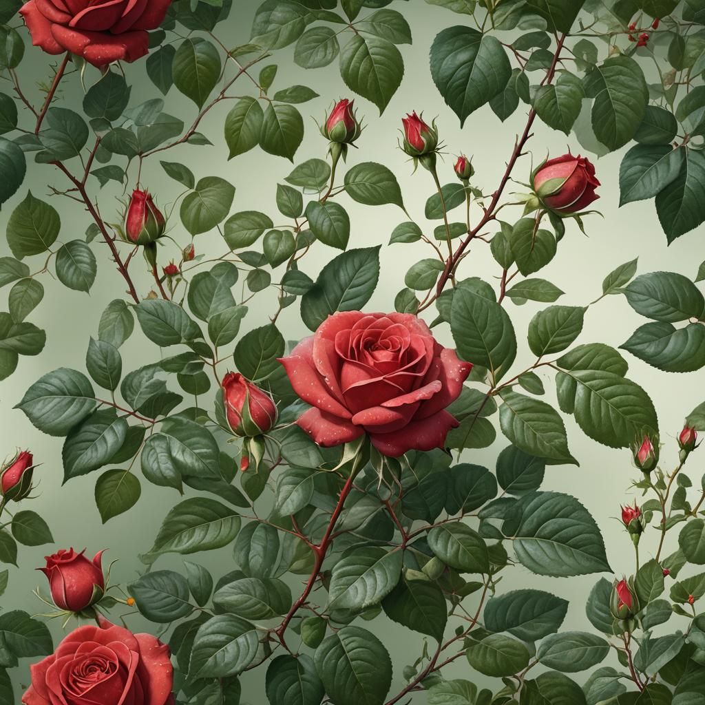 Botanical Illustration of a Red Rose in Bloom