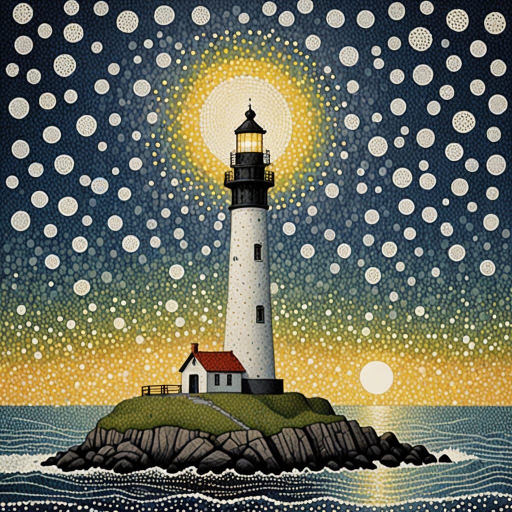 Polka Dot Lighthouse in Pointillism Style