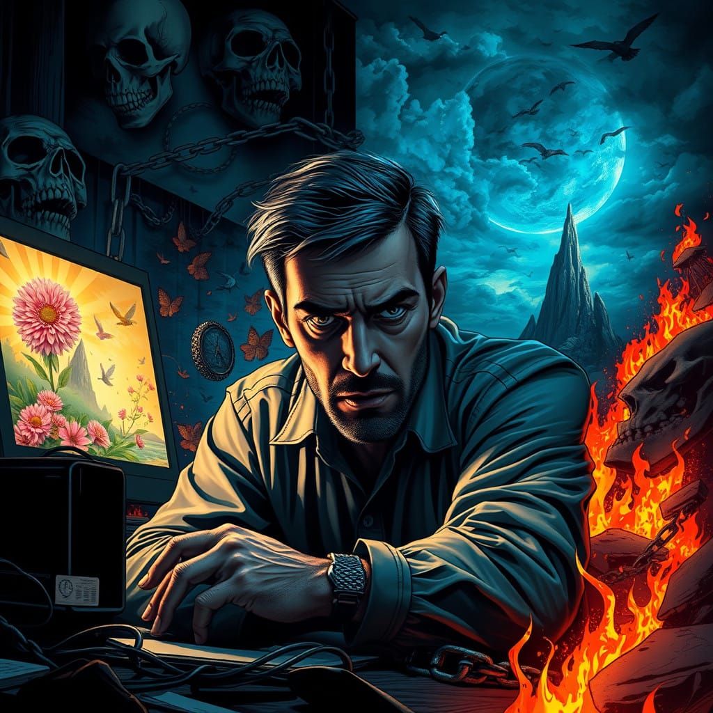 Man Caught in Turmoil of Light and Darkness