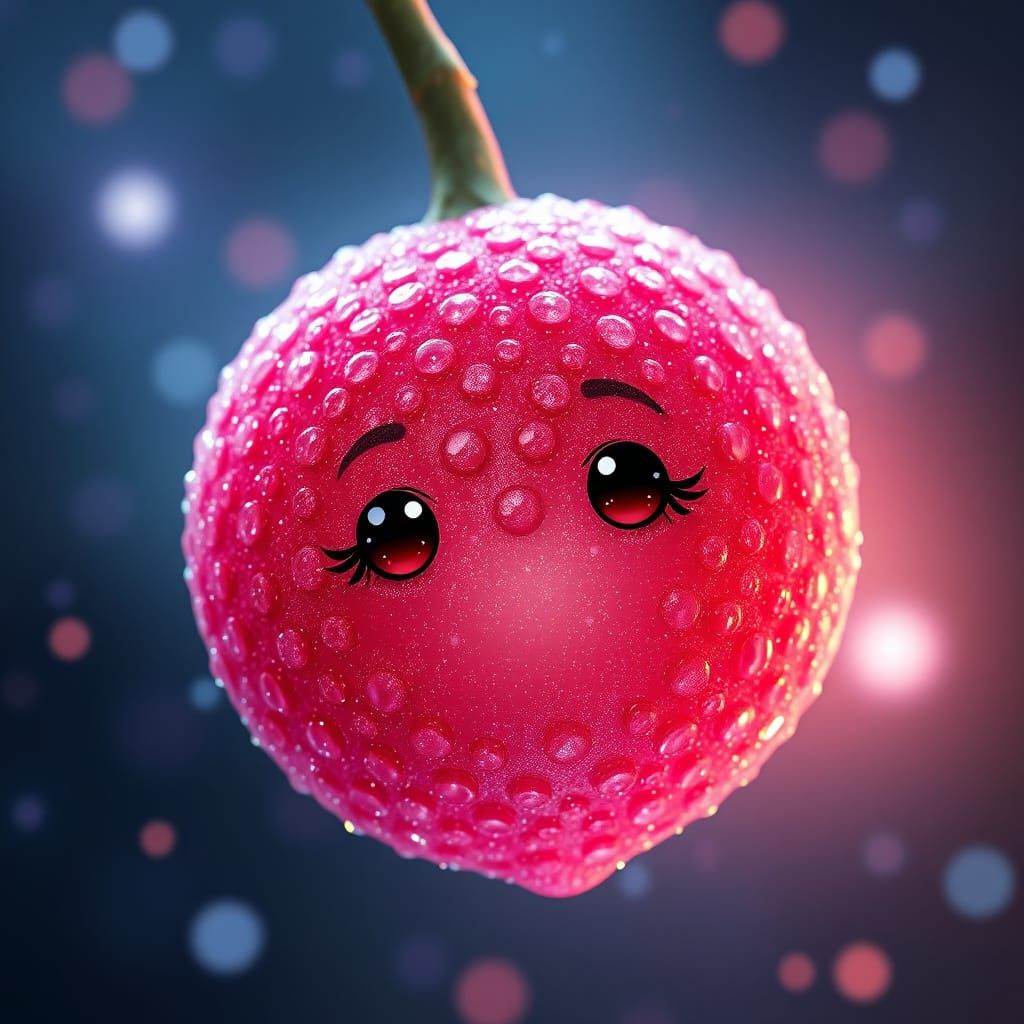 Sparkling Lychee with Cute Face in Fantastical Matte Paintin...