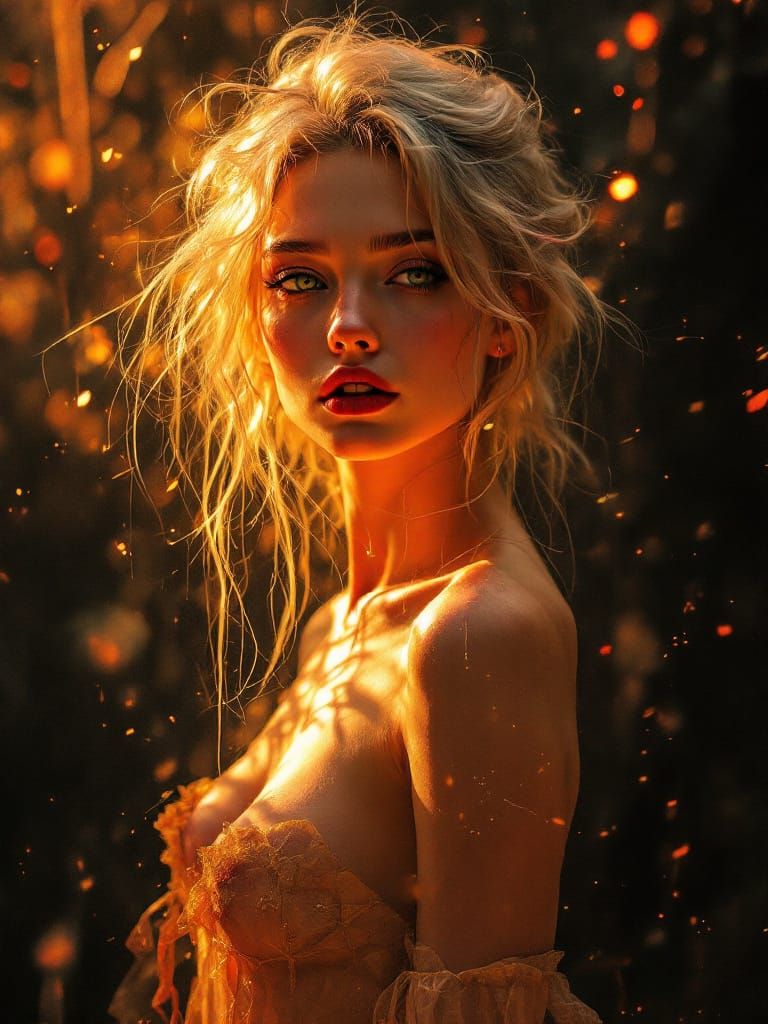 Luminous Pin-Up in Twilight's Warm Distortions