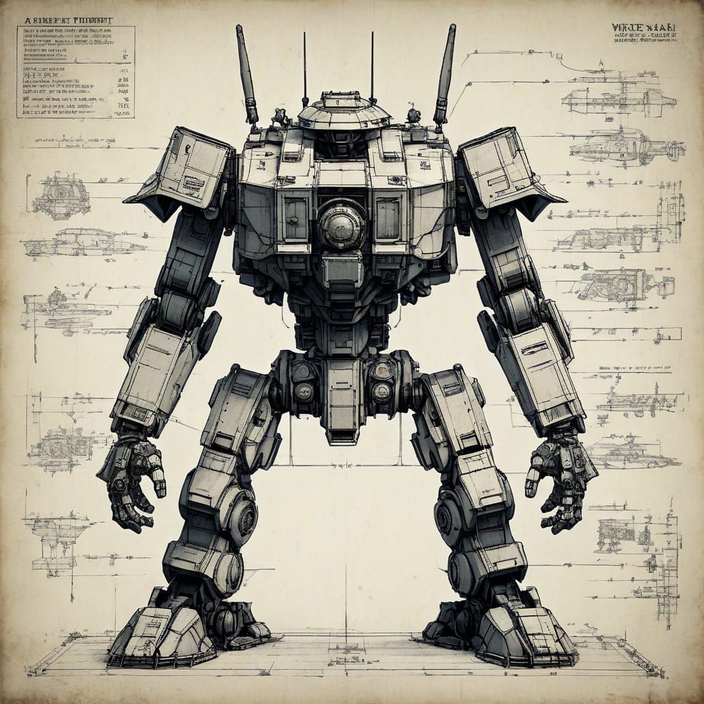 Renaissance-Inspired Blueprint of Walking Tank