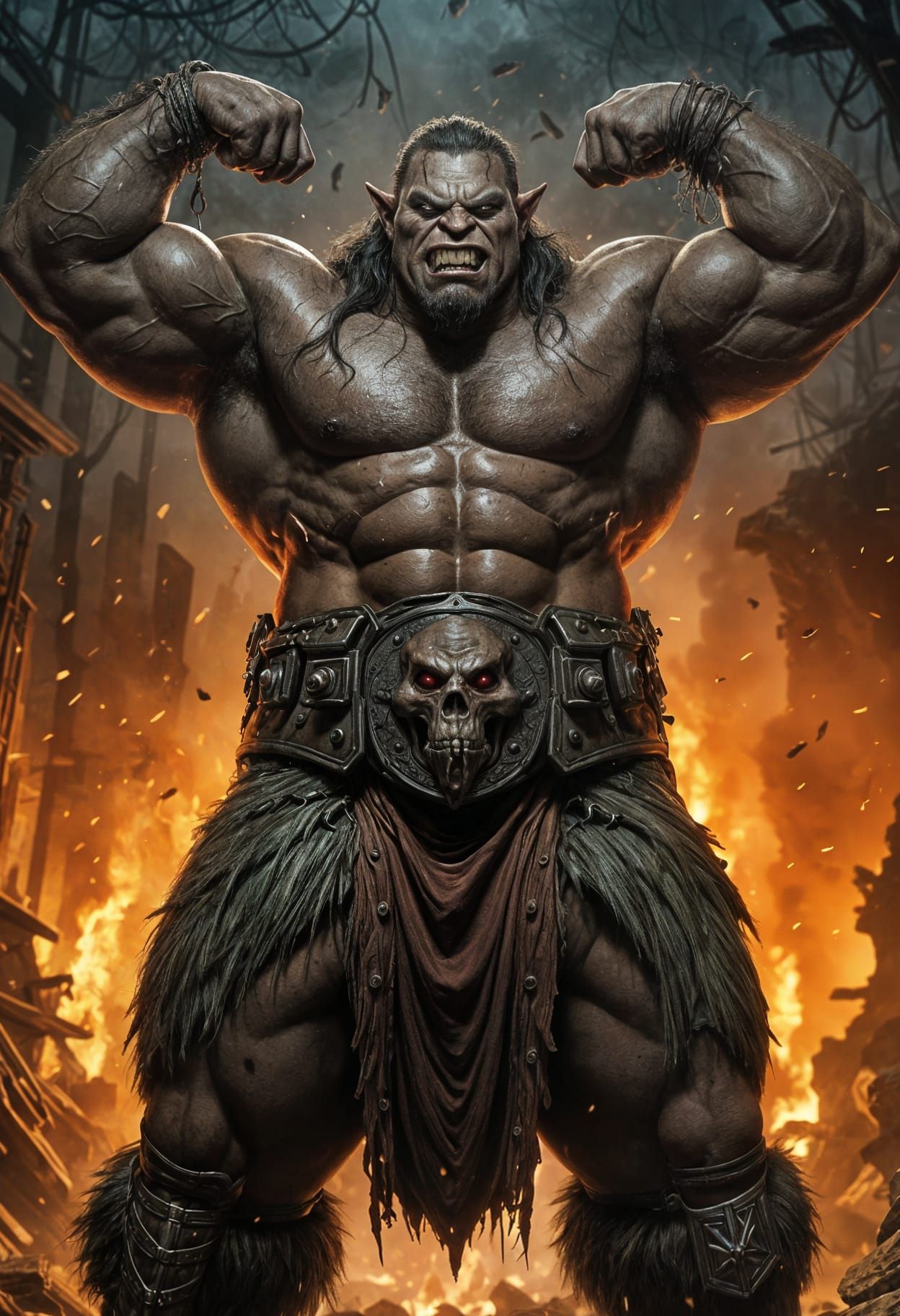 Orc War Boss in Gritty Fantasy Hellscape