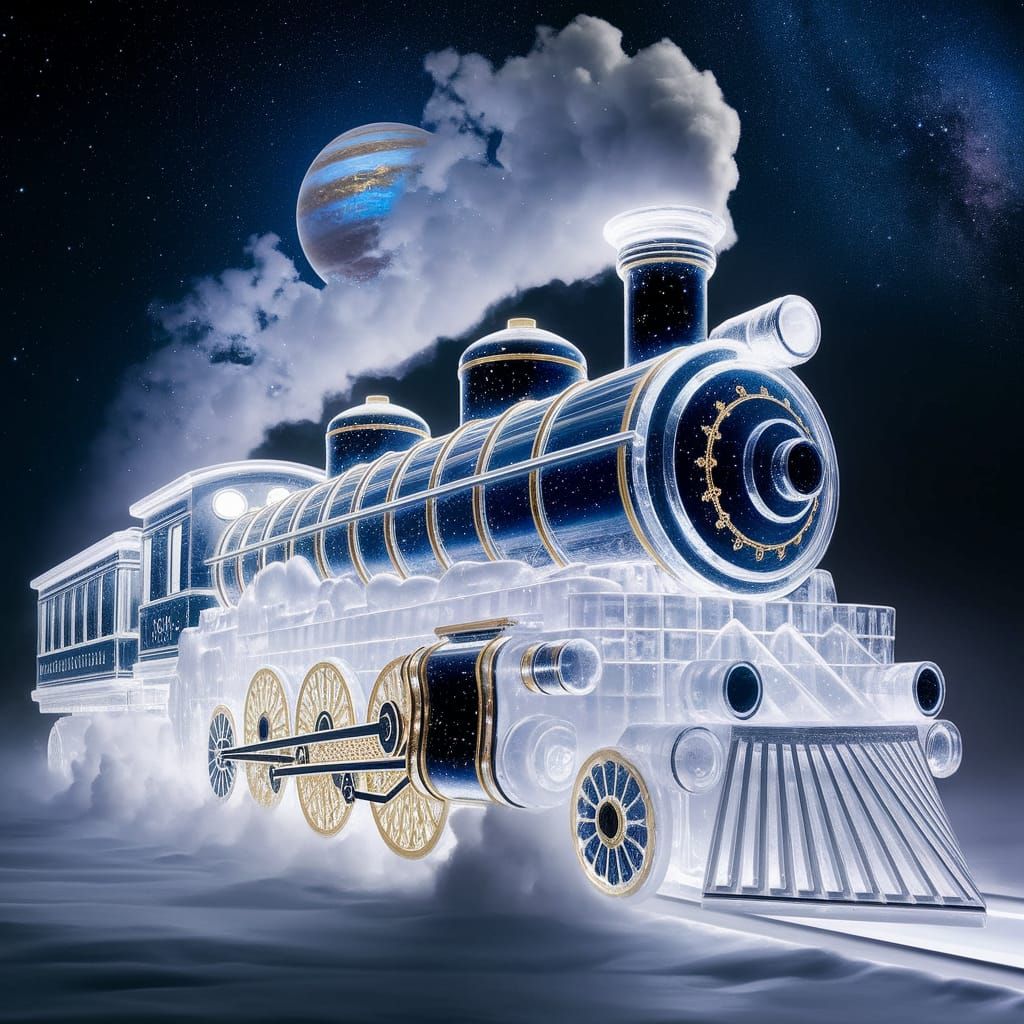 Icesculpture Locomotive Thundering Through the Universe