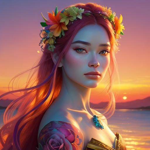 Regal Woman with Magical Flower in Splash Art