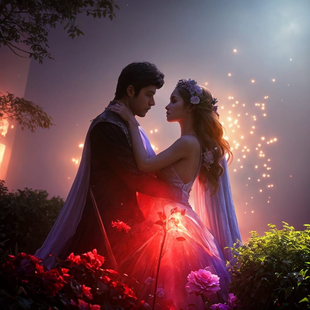 Romantic Knight and Princess Rendezvous in Rose Garden