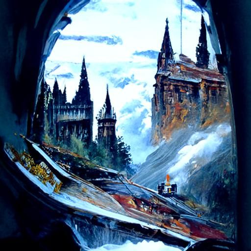 Hogwarts Castle in Oil Painting Style