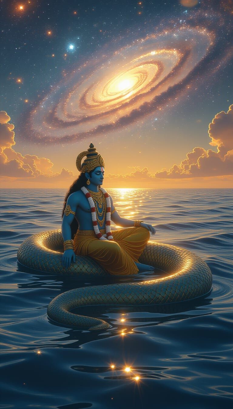 Divine Lord Vishnu in Cosmic Ocean