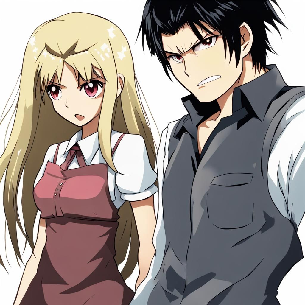 Angry Girl and Blond Boy in Anime Style