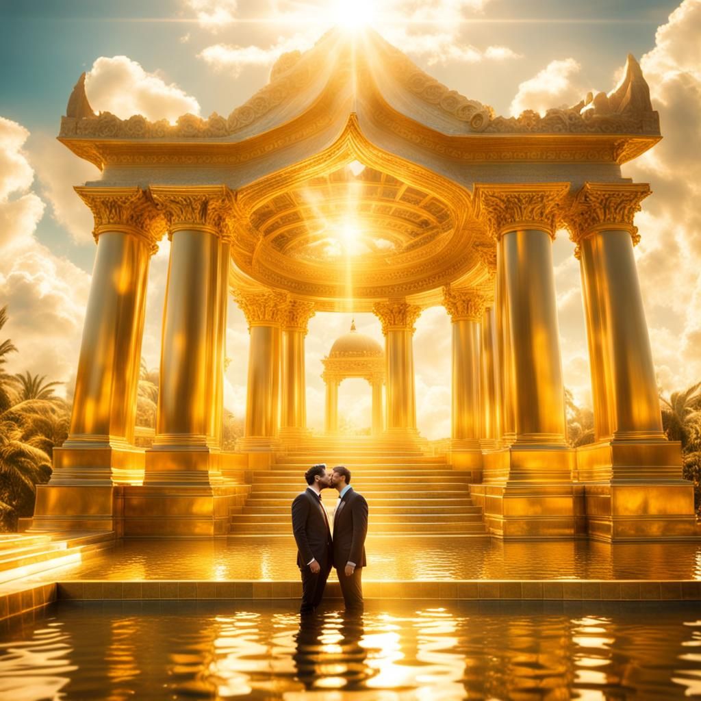 Kissing Men in Babylon Temple: Soft Focus