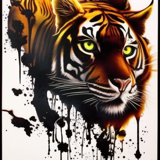Eldritch Tiger Portrait in Liquid Ink Style
