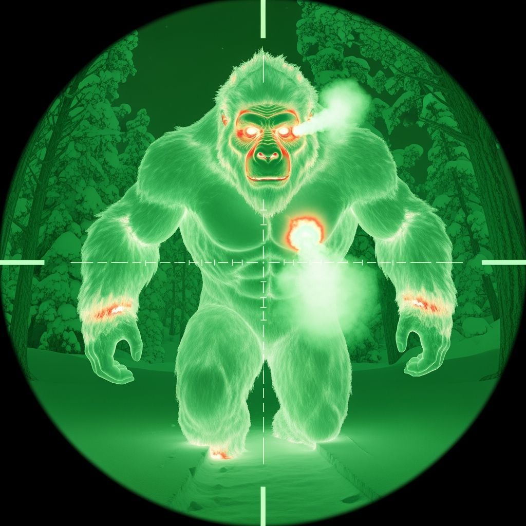 Thermal Night Vision Image of Advancing Abominable Snowman