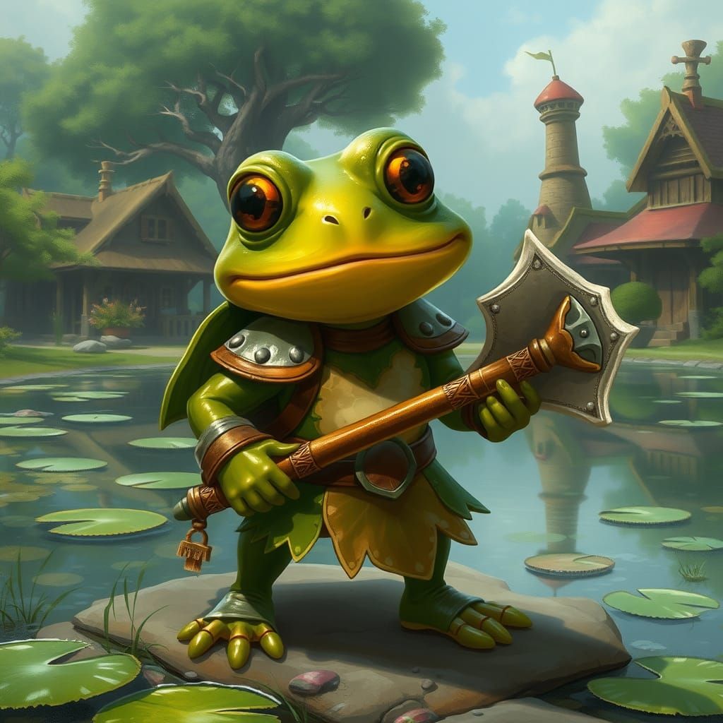 Frog Warrior in Lilypad Armor Defends Village