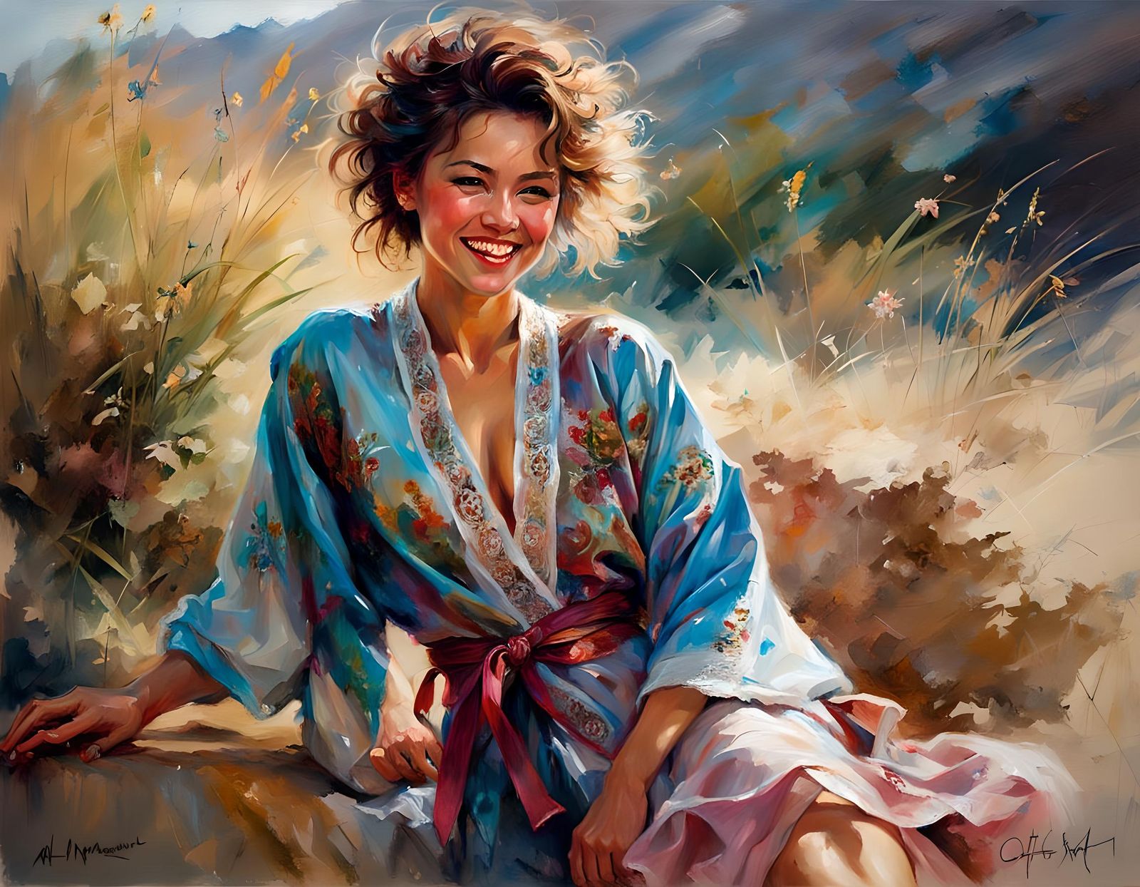 Kazakh Woman in Silk Robe, Pop Art Style