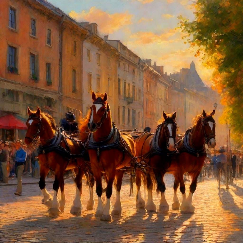 Draft Horses Pulling Wagon in a Street Parade