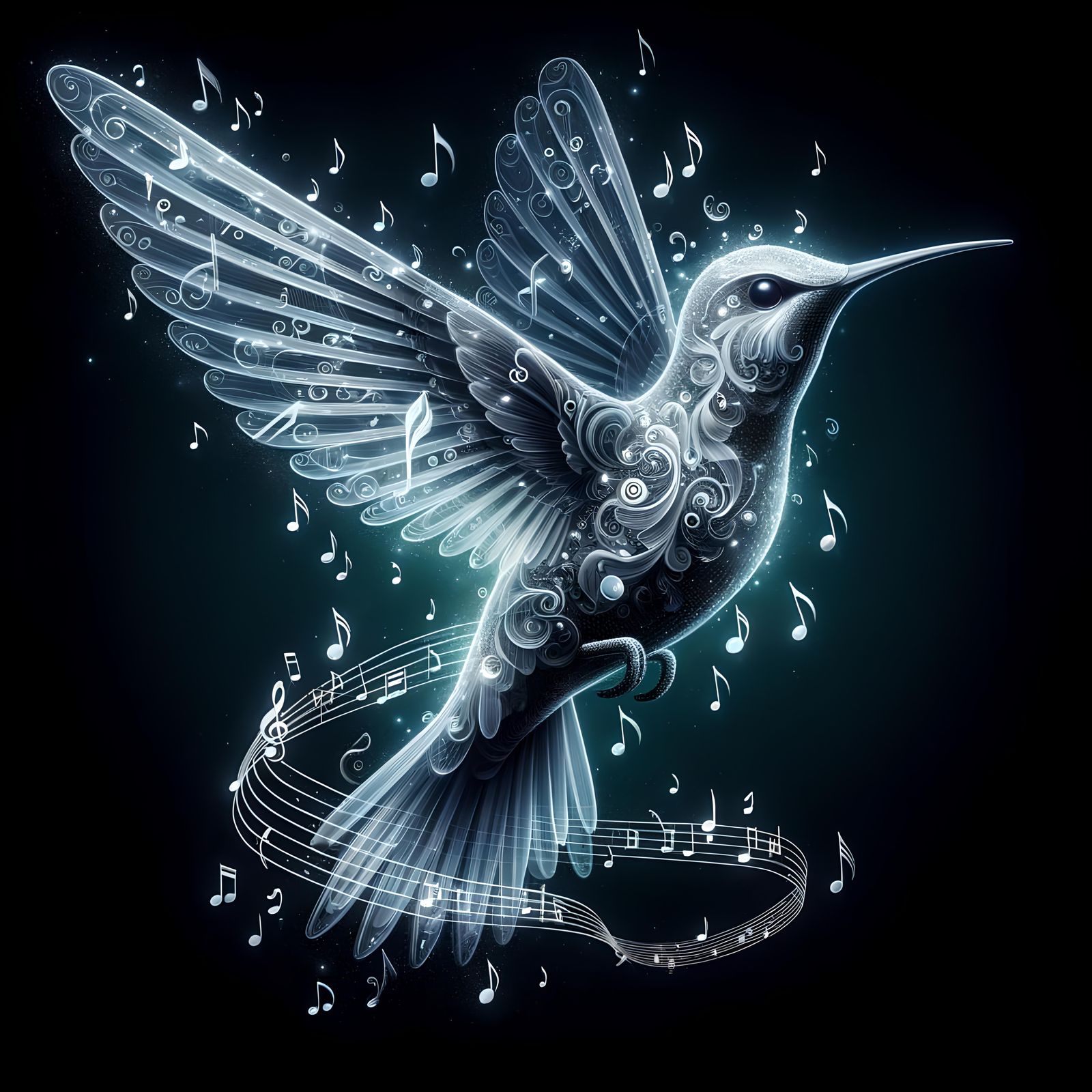 Music Note Hummingbird in Photorealistic Digital Art