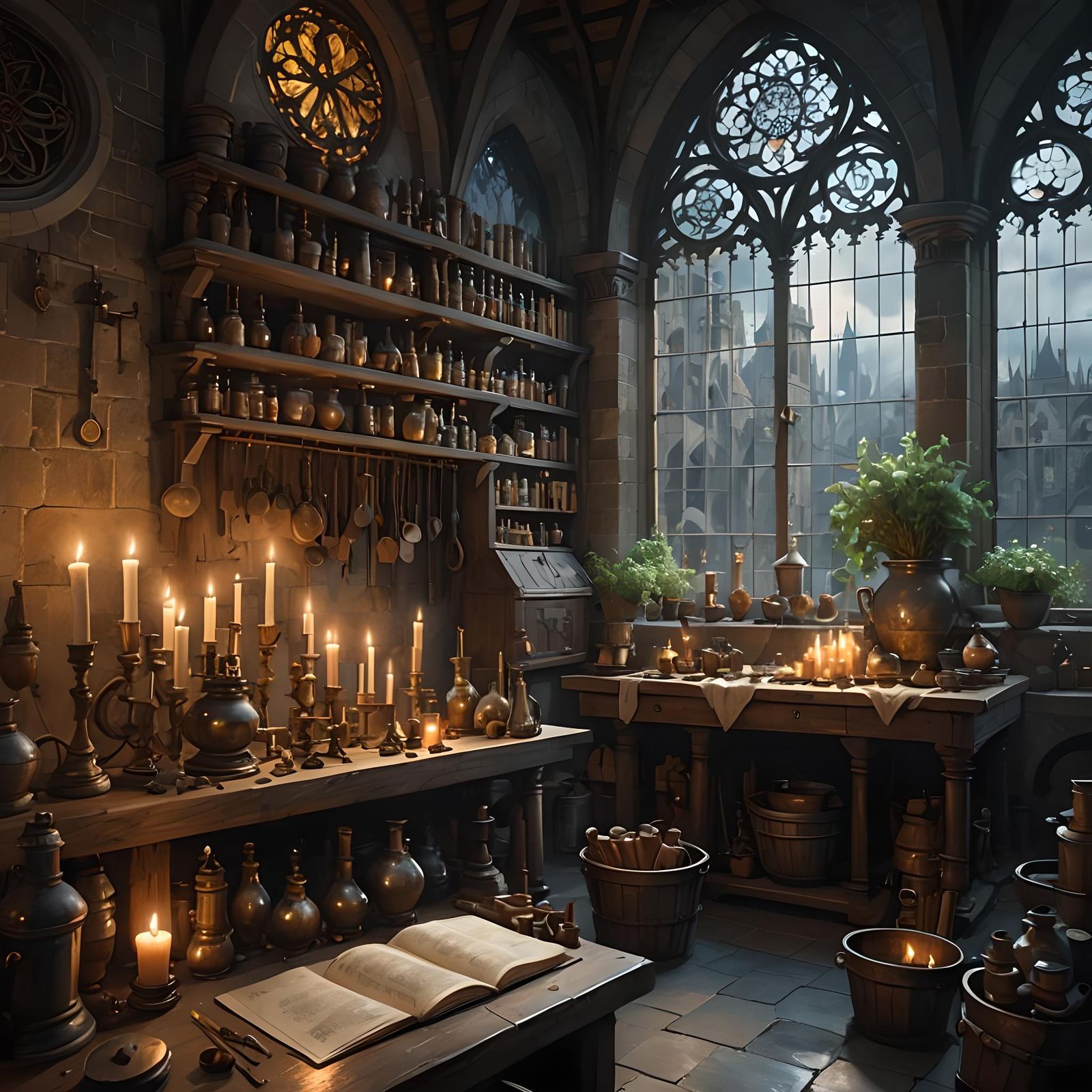Mystical Medieval Alchemist's Lab in Digital Art Style
