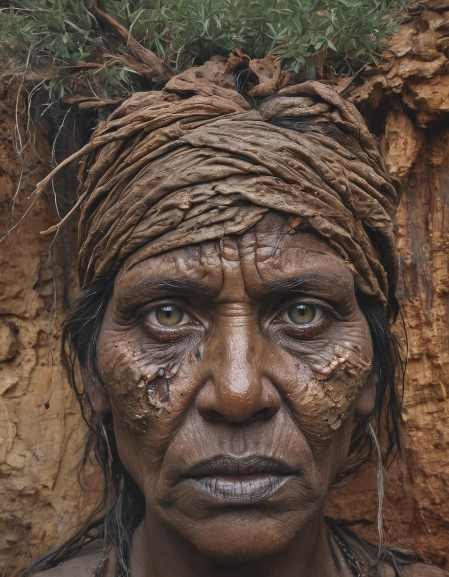 Sorrowful Cliff Face with Waterfalls as Impasto Painting