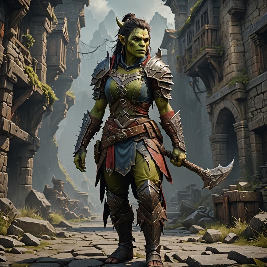 Poised Female Half-Orc Fantasy Concept Art