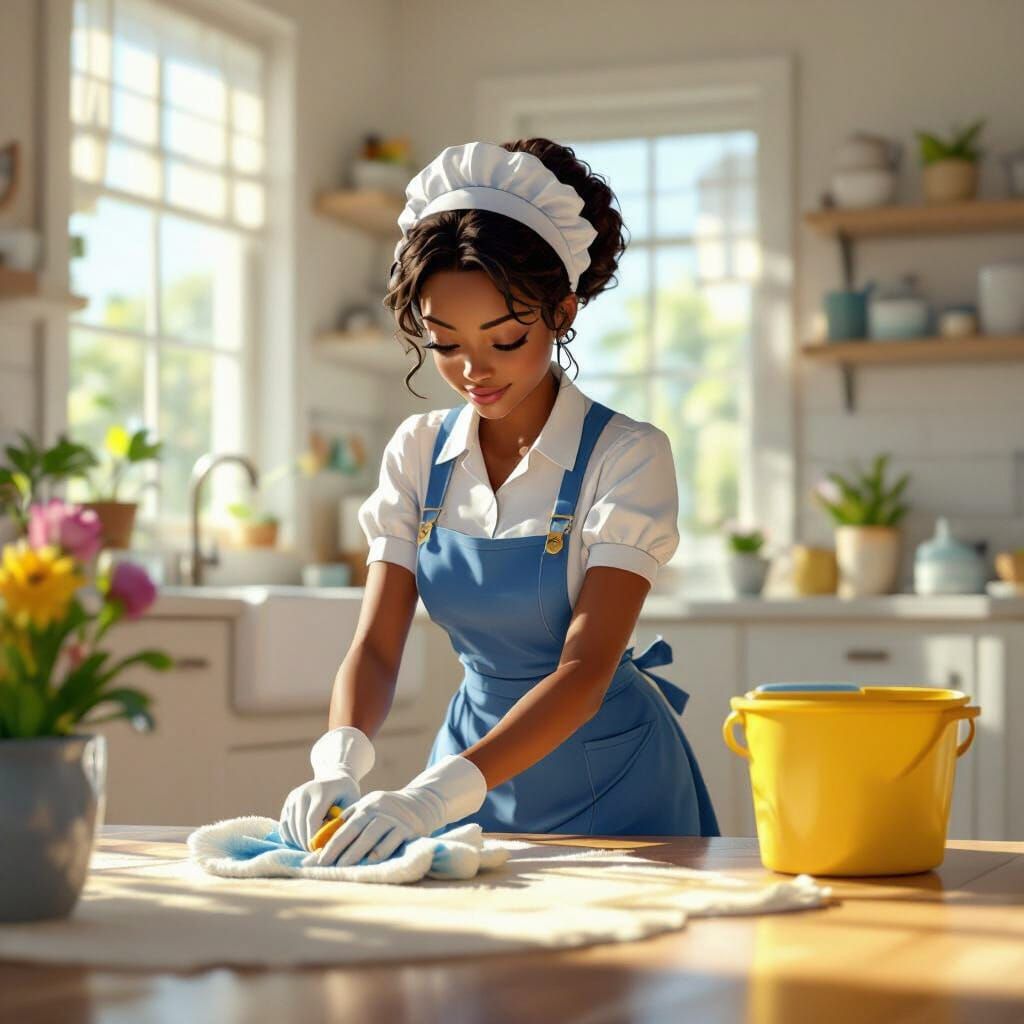 Passionate African Maid Cleaning Home in 3D Anime Style
