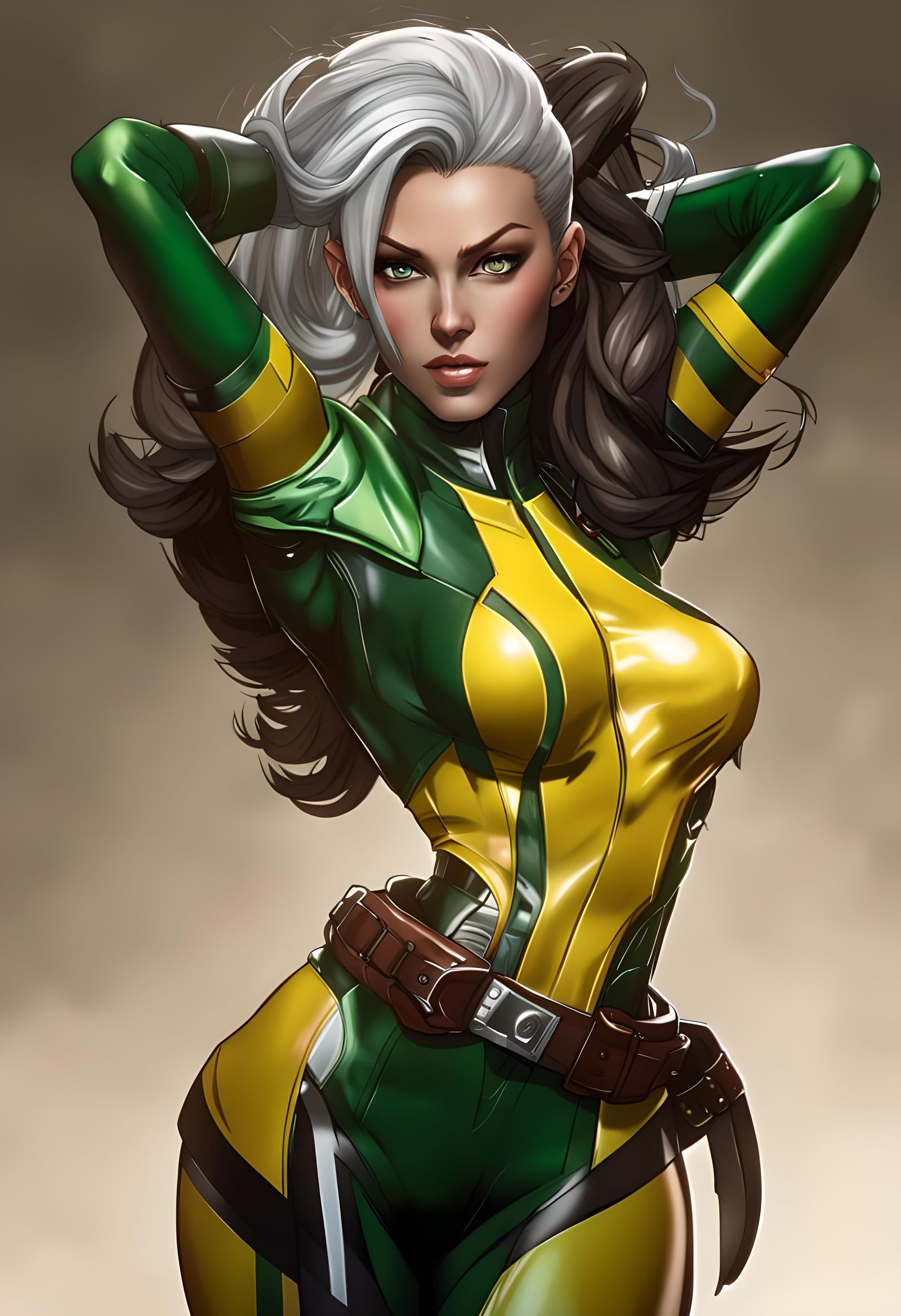 Rogue X-Men Action Pose in 3D Anime Art