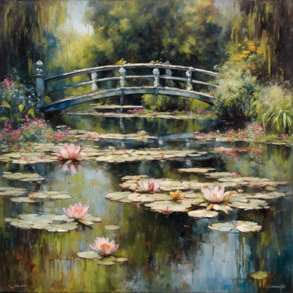 Botanical Garden Lily Pond in Encaustic Oil Painting