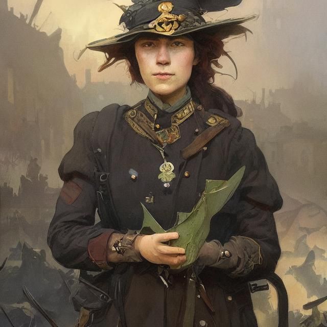 WWI Witch with Cat and Raven: Detailed Concept Art