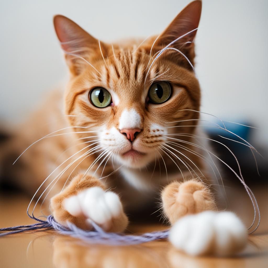 Cat Amused by String: A Playful Moment