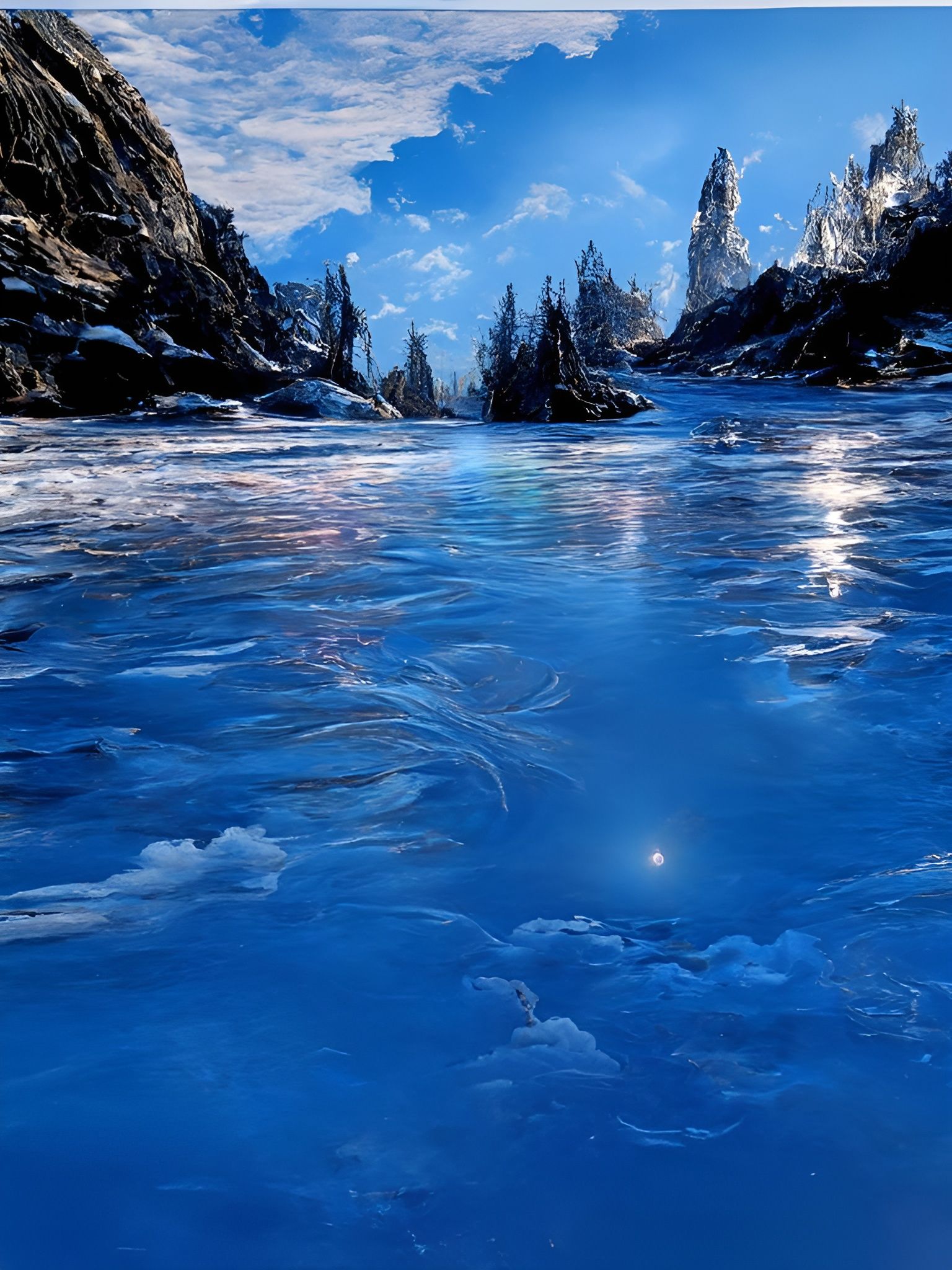 Magical Frozen Lake in Winter Wonderland
