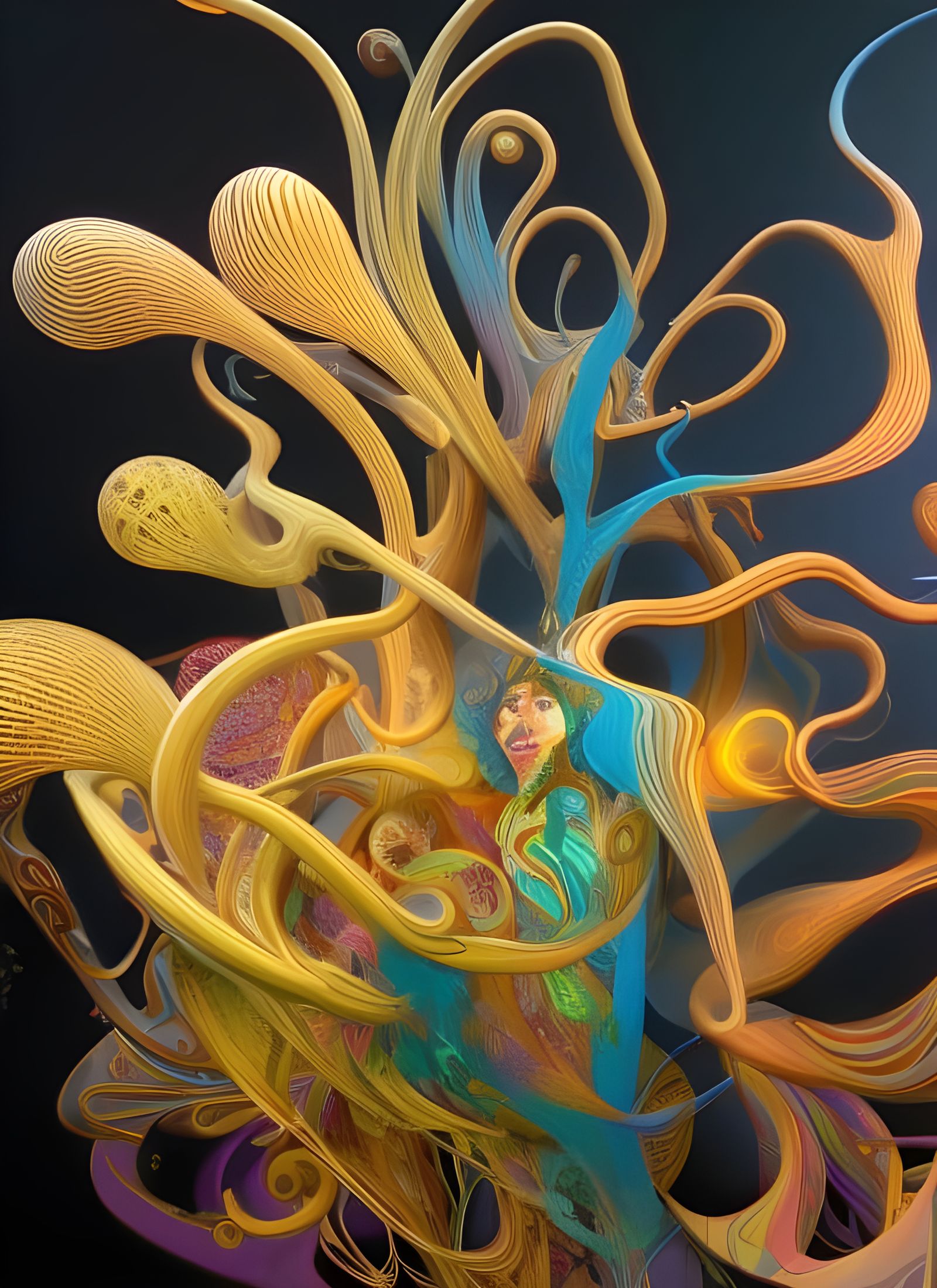 Psychedelic Swirling Scene in Iridescent Turquoise