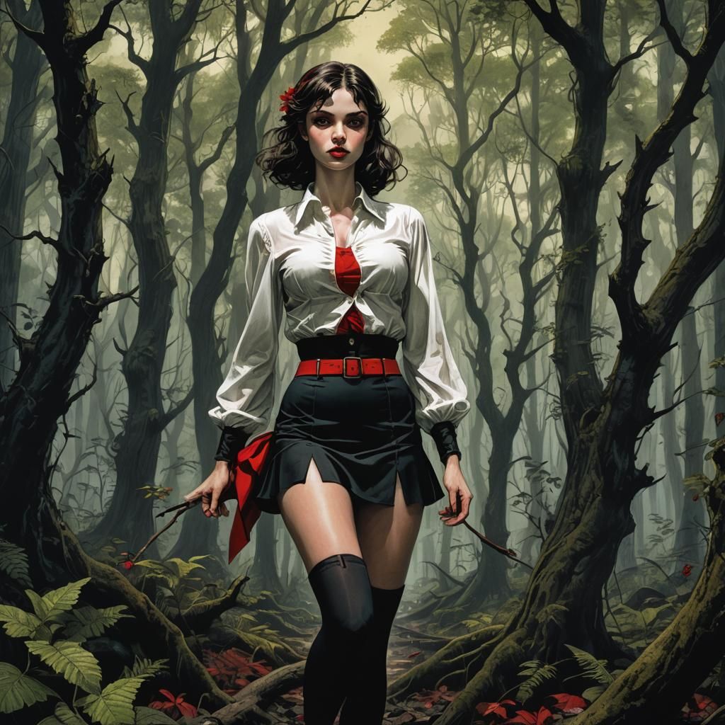 Dark Forest Siren in Red Bikini Top, Inspired by Modern Comi...