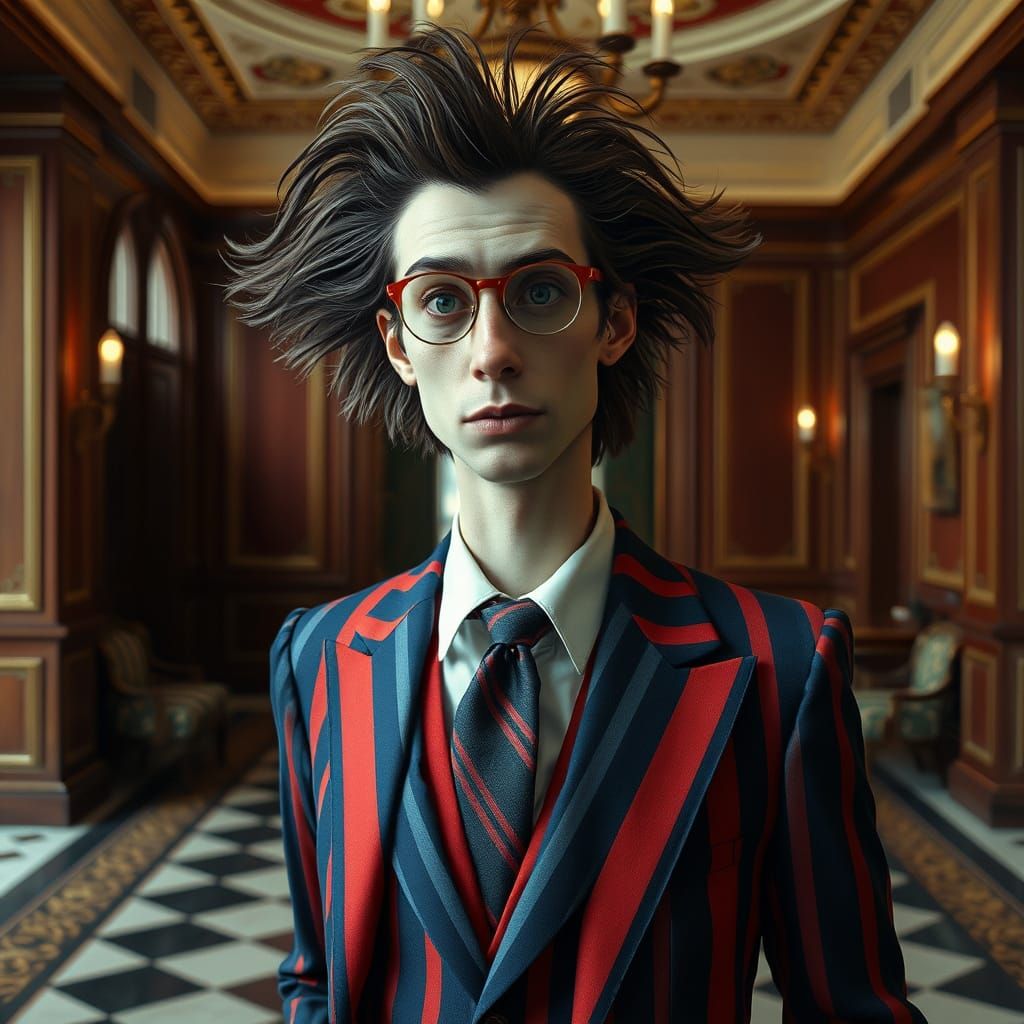 Tim Burton-Inspired Gentleman in Striped Suit